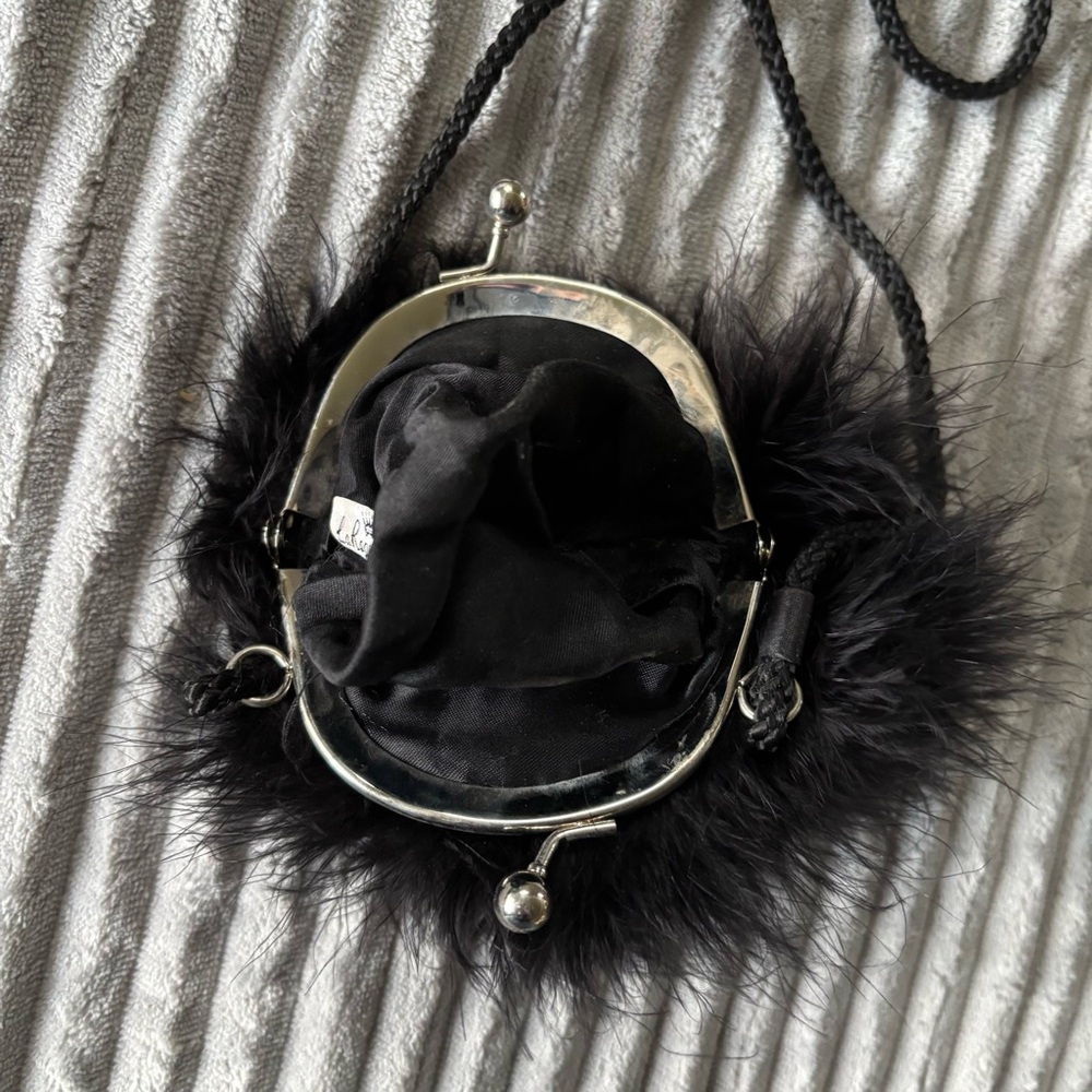 La Regale Ltd Black Feather Furry Evening Bag - Vintage Formal Clutch Purse - Picture 4 of 6